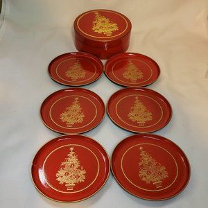VTG Otagiri Red Lacquer Christmas Tree Coasters